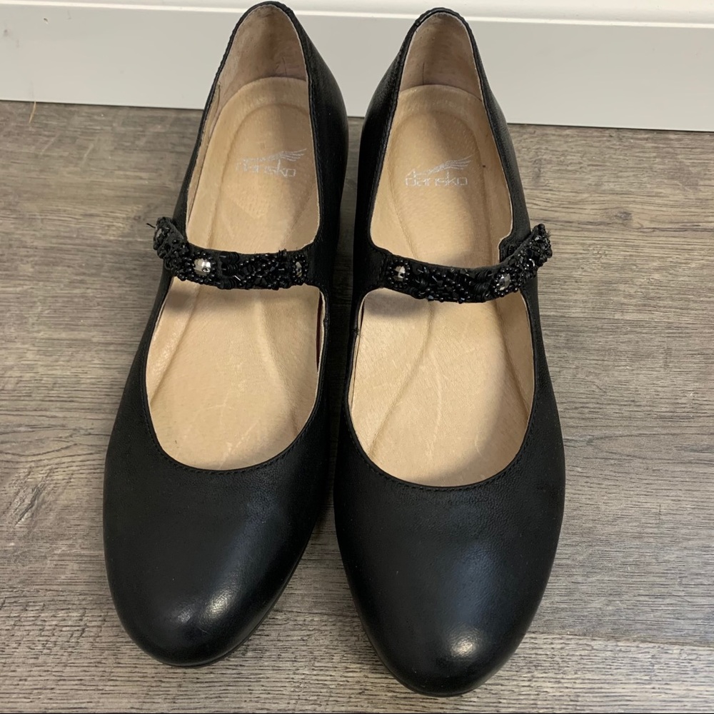Dansko heeled Mary Janes Velcro beaded strap